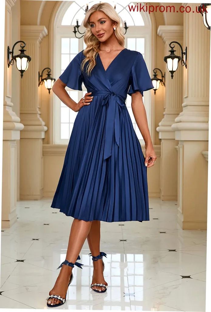 Midi Elegant V-Neck Urania A-line Sleeves Satin Short Dresses Club Dresses