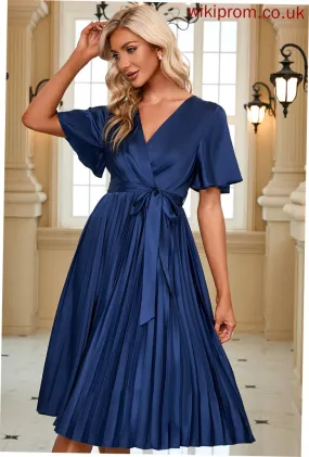 Midi Elegant V-Neck Urania A-line Sleeves Satin Short Dresses Club Dresses