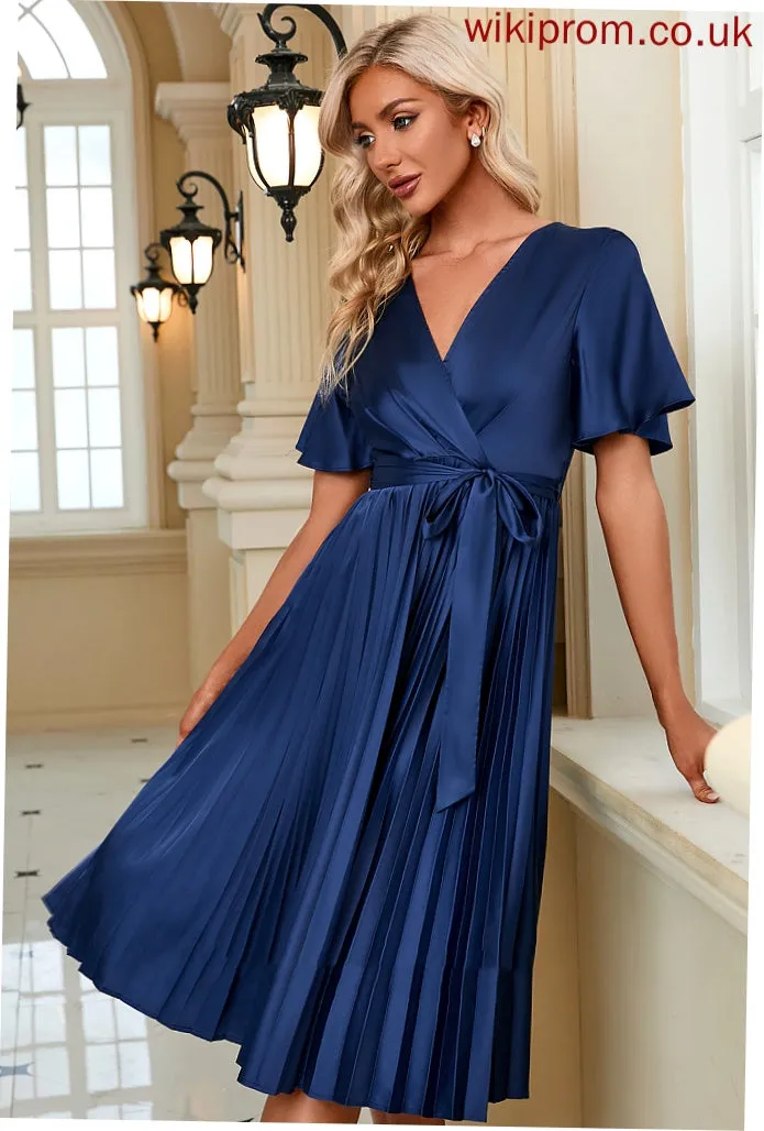 Midi Elegant V-Neck Urania A-line Sleeves Satin Short Dresses Club Dresses