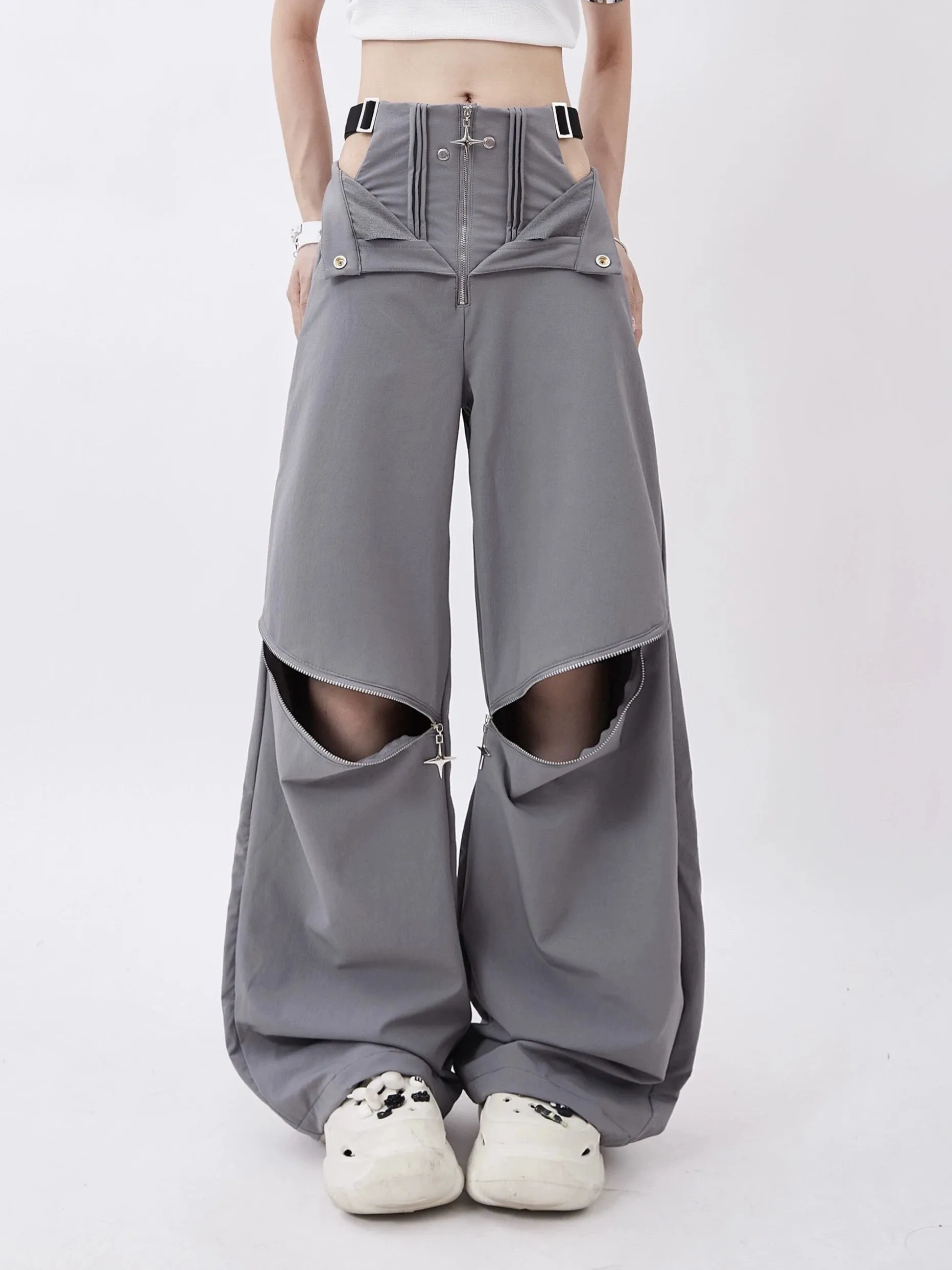 Multi-zipper cargo trousers