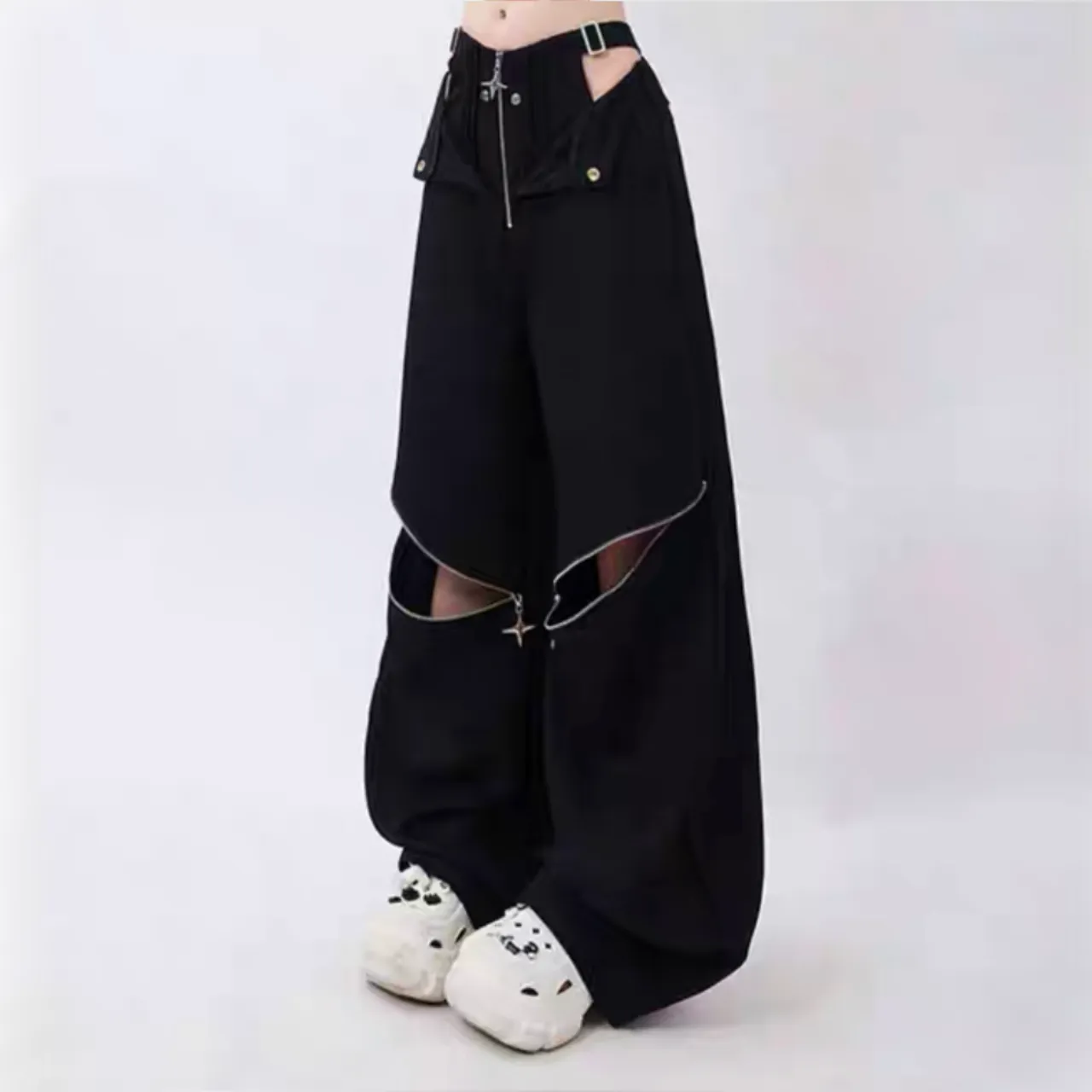 Multi-zipper cargo trousers