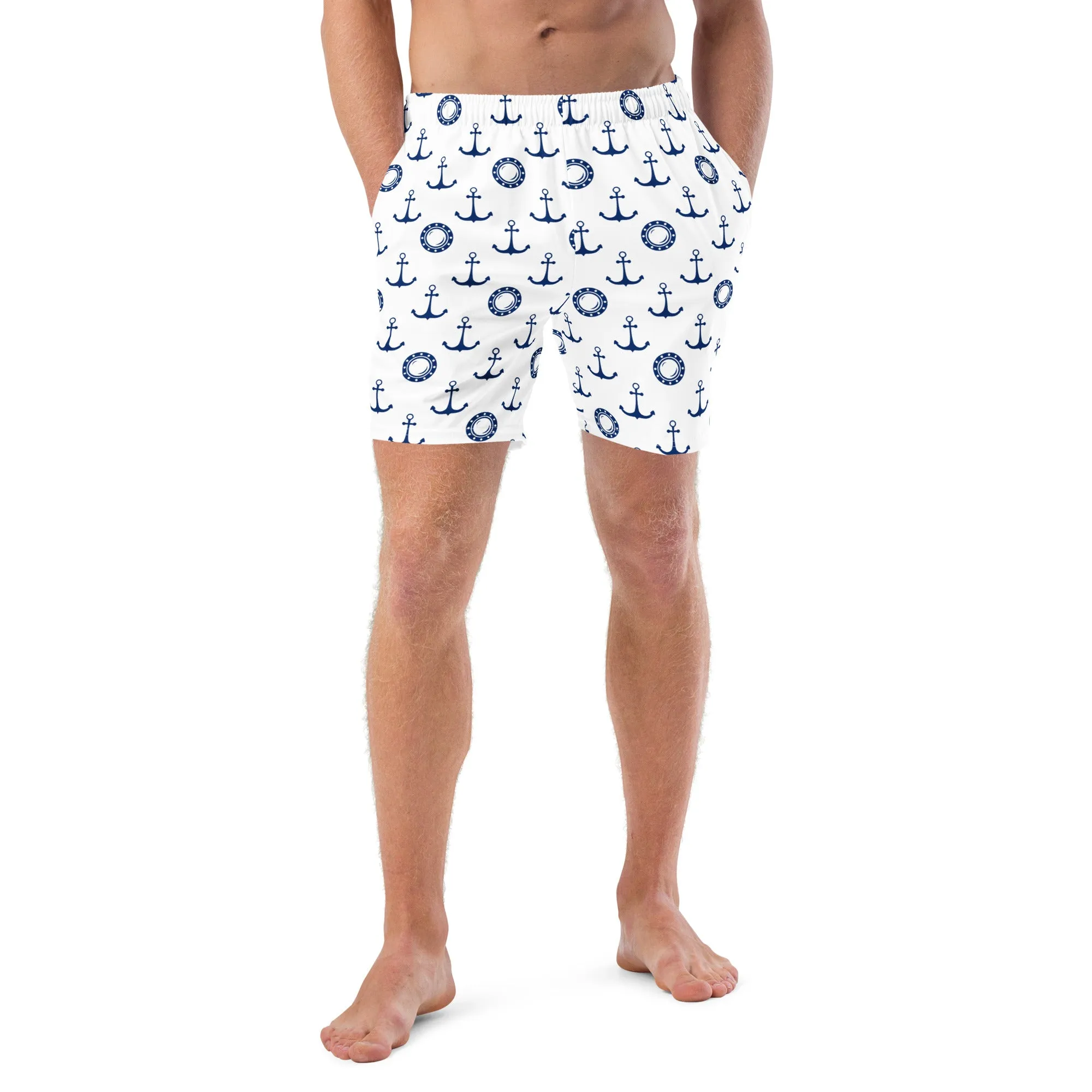 Nautical anchor pattern swim trunks for men