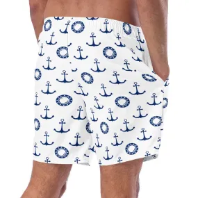 Nautical anchor pattern swim trunks for men