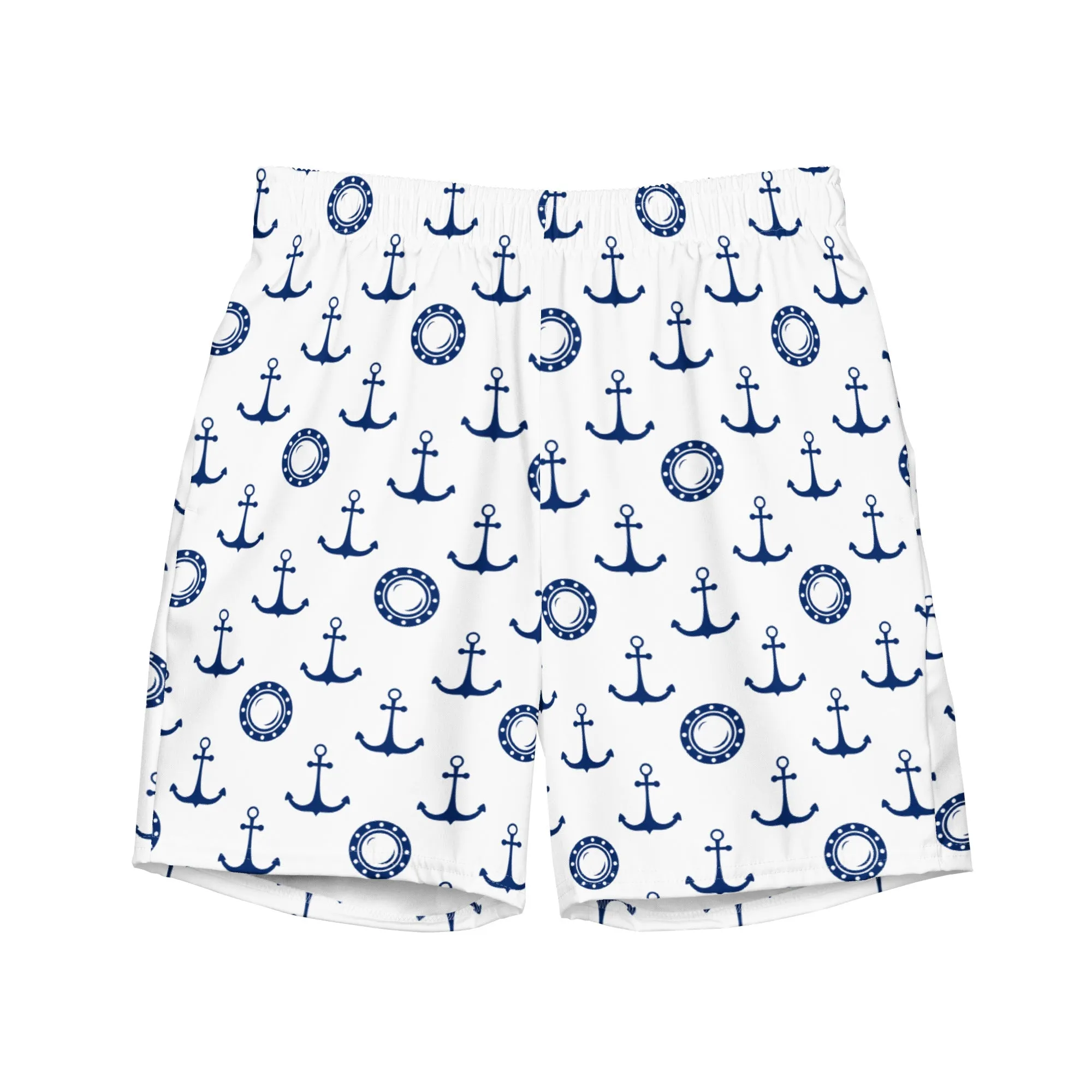 Nautical anchor pattern swim trunks for men