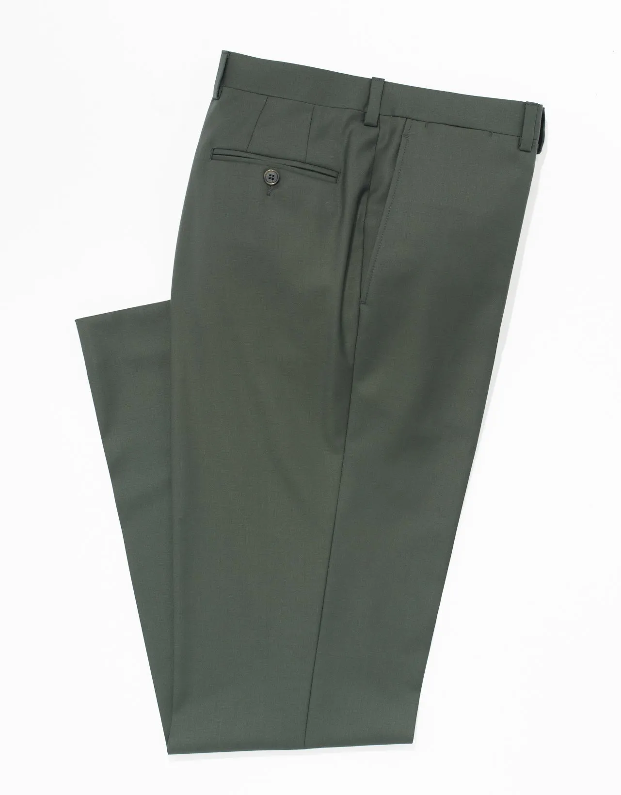 OLIVE WOOL TWILL TROUSERS - CLASSIC FIT