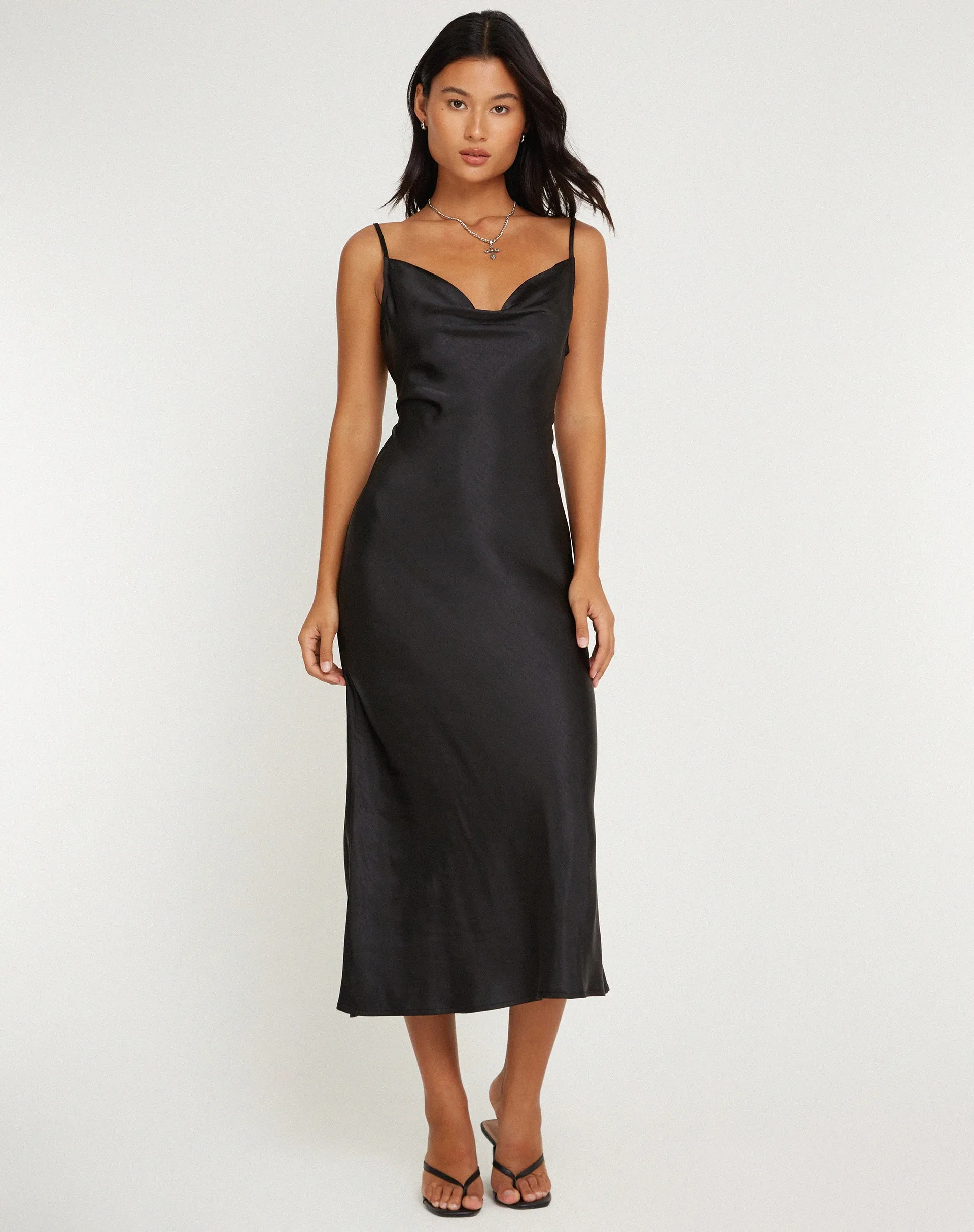 Palasha Midi Dress in Satin Black