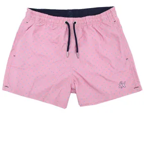 Pink Dot Print Swim Trunks