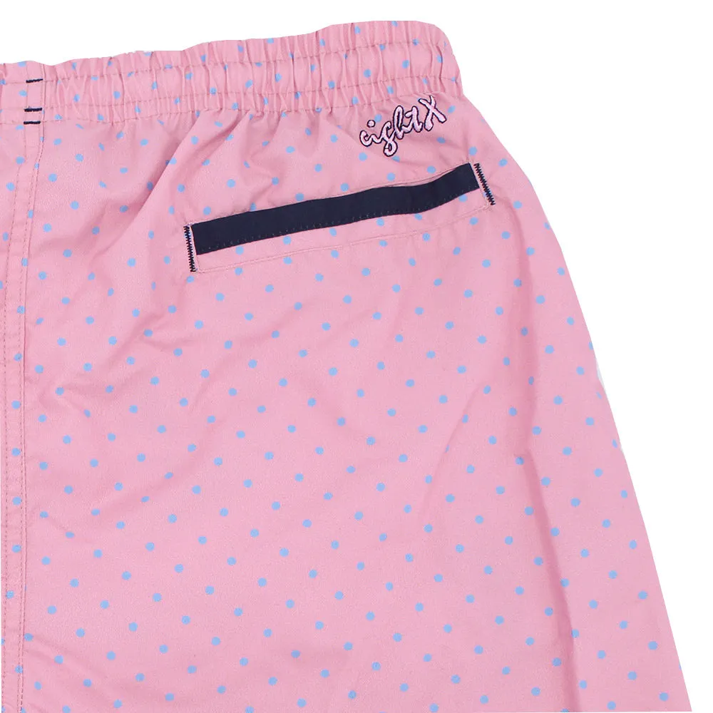 Pink Dot Print Swim Trunks