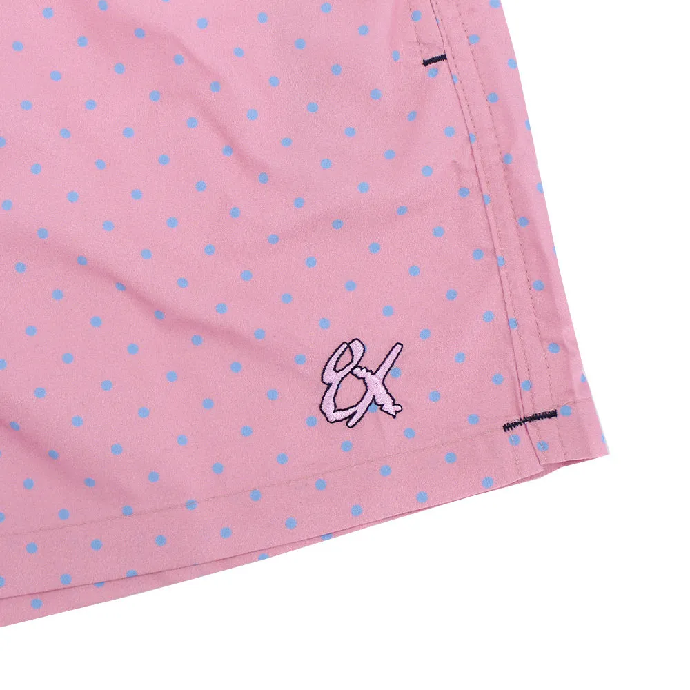 Pink Dot Print Swim Trunks