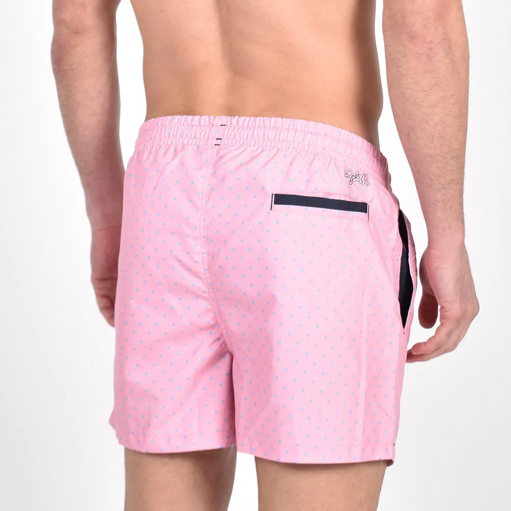 Pink Dot Print Swim Trunks