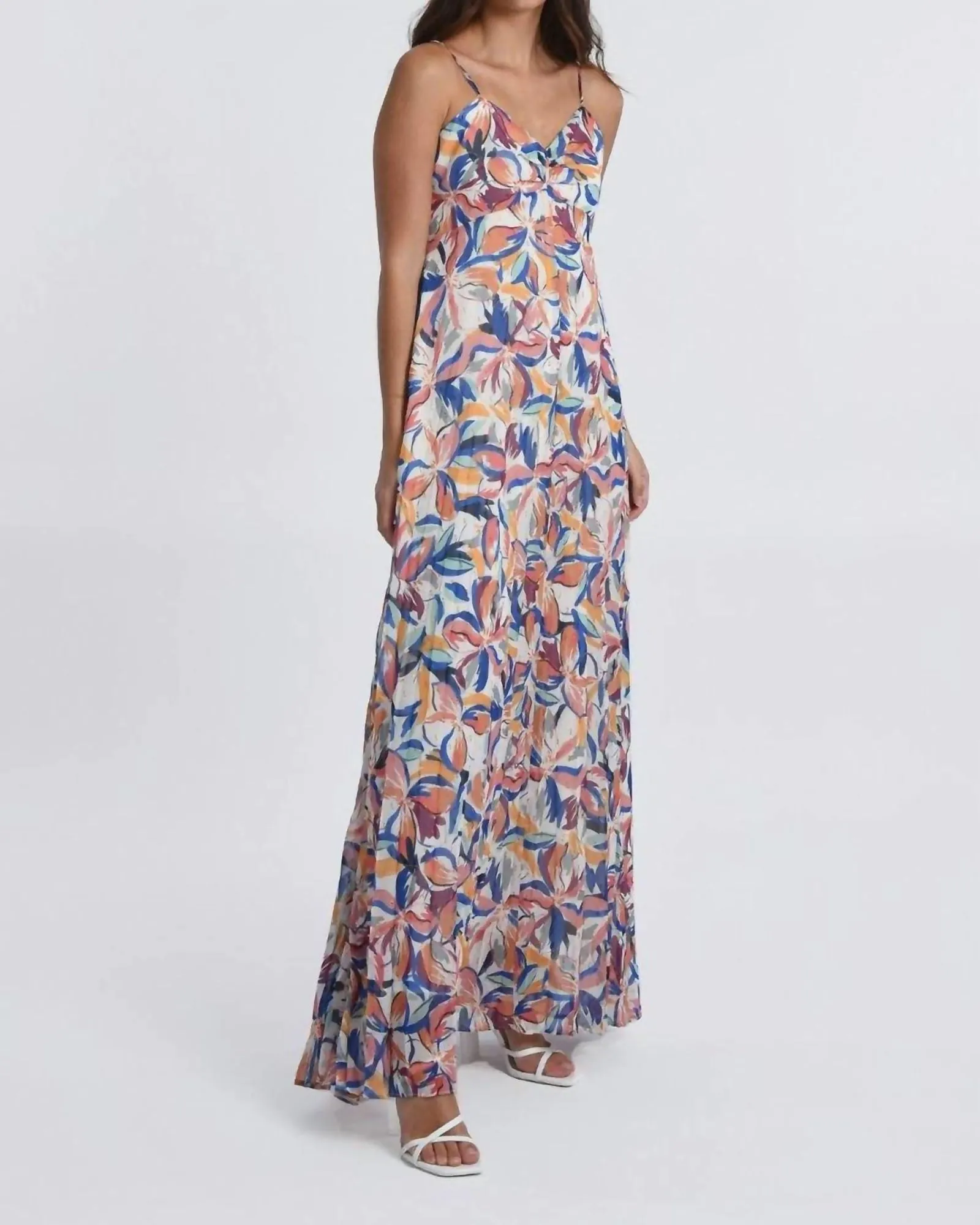 Printed Long Maxi Dress in Blue Donna | Blue Donna