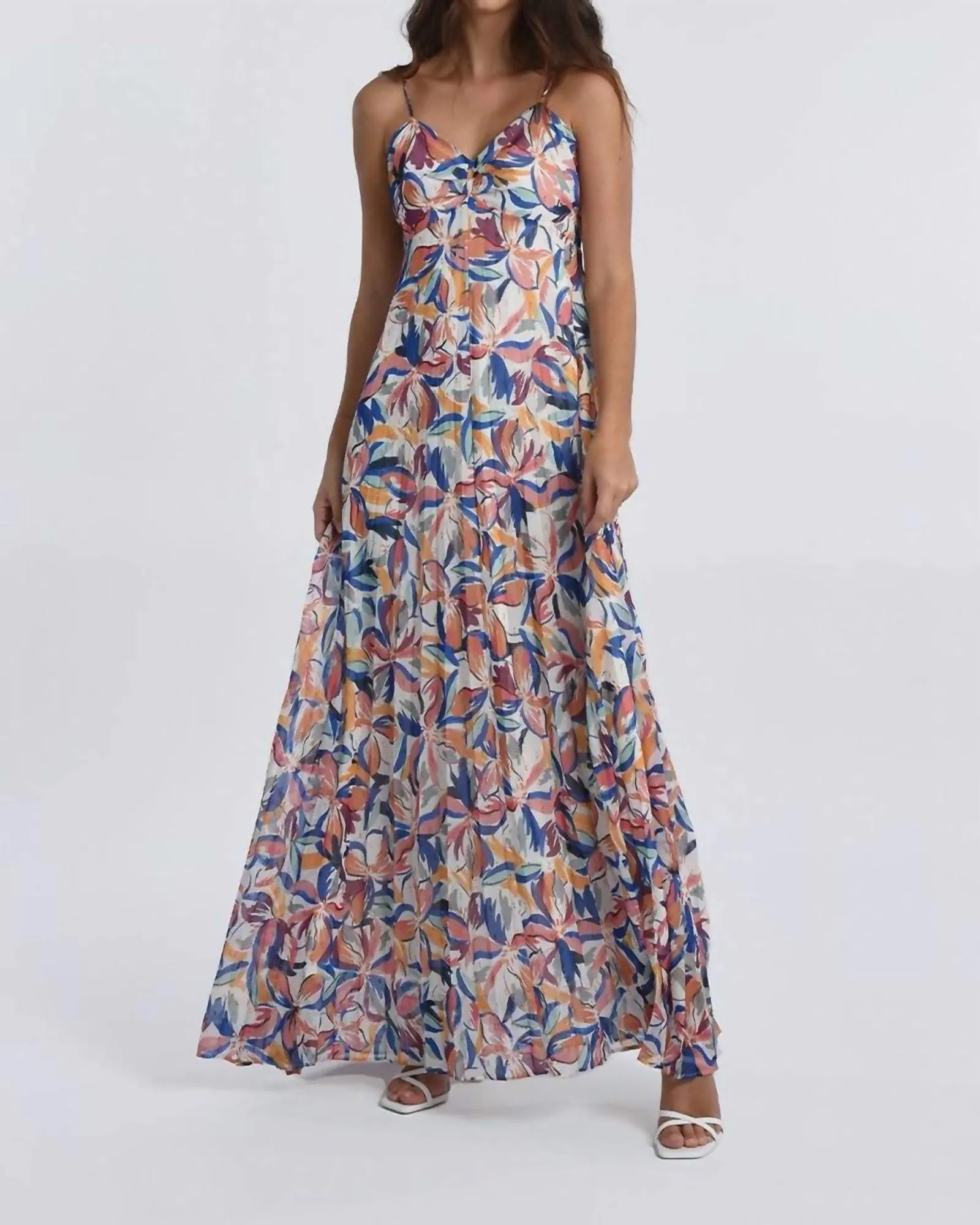 Printed Long Maxi Dress in Blue Donna | Blue Donna