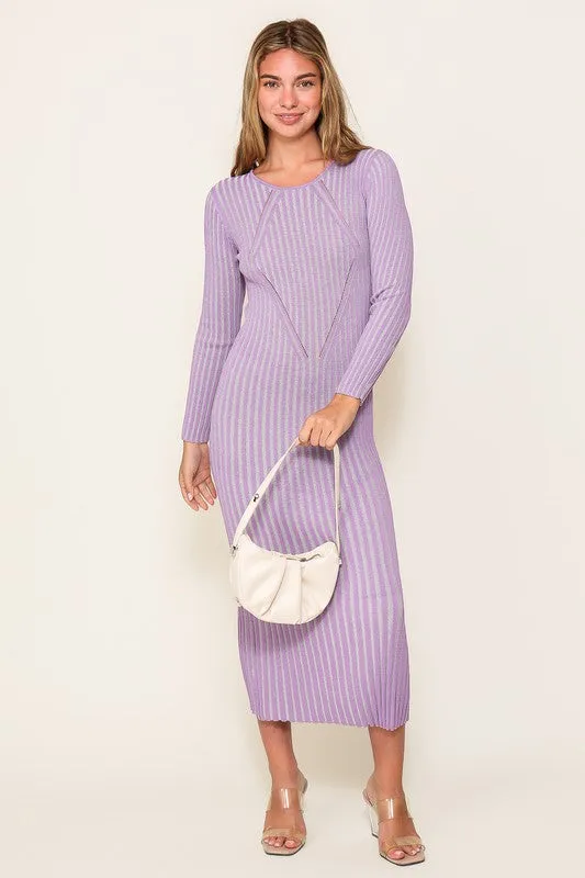 Purple 2 Tone Ribbed Midi Dress