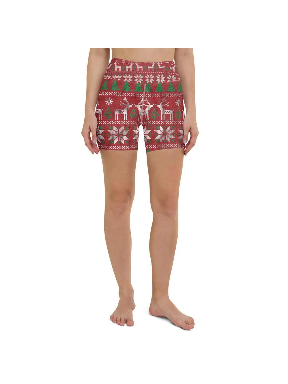 Red Ugly Christmas Yoga Shorts