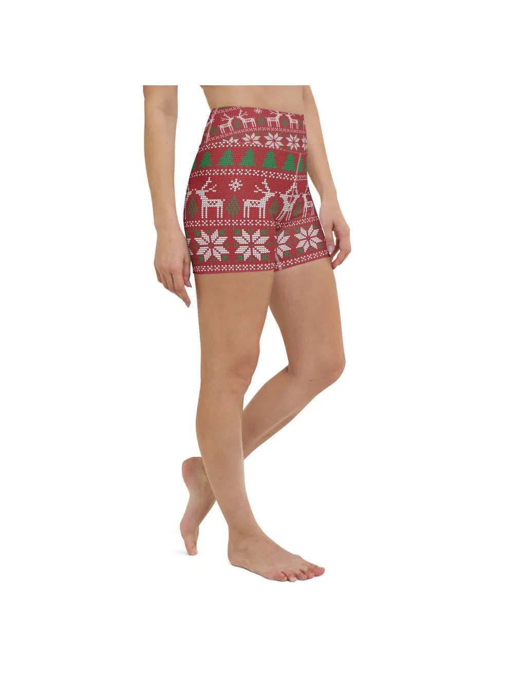 Red Ugly Christmas Yoga Shorts