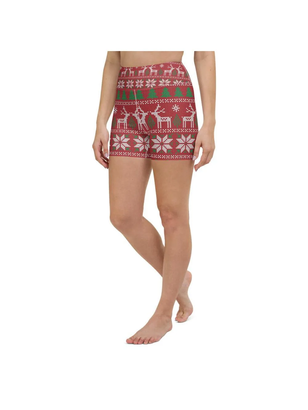 Red Ugly Christmas Yoga Shorts