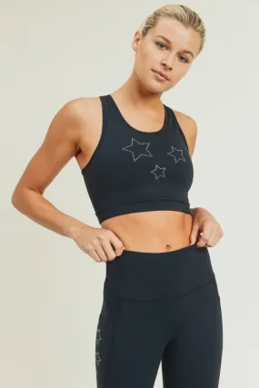 Rhinestone Star Sports Bra - Black. Clearance! Final Sale! Was $26 Now $12