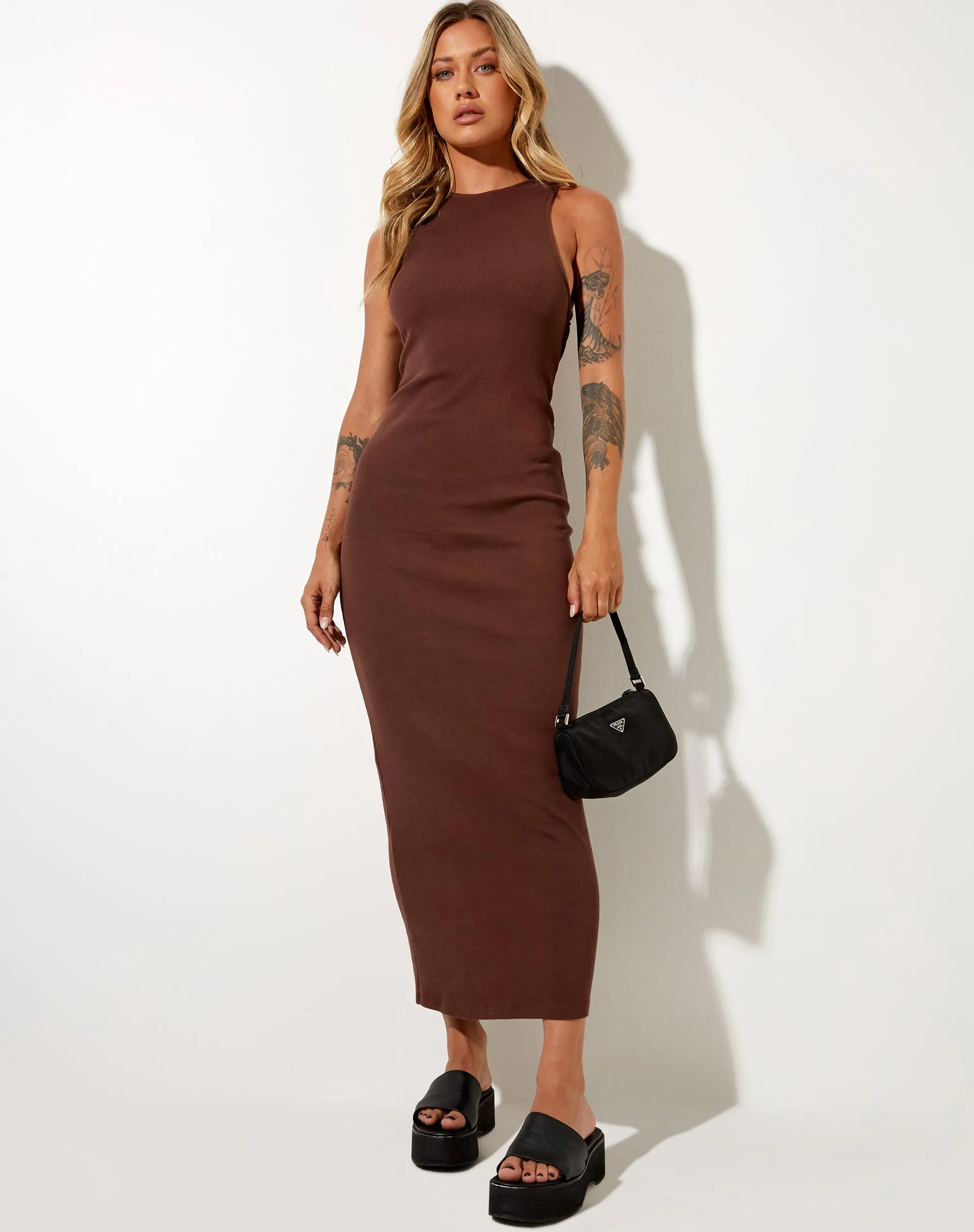 Sarves Maxi Dress in Rib Deep Mahogany