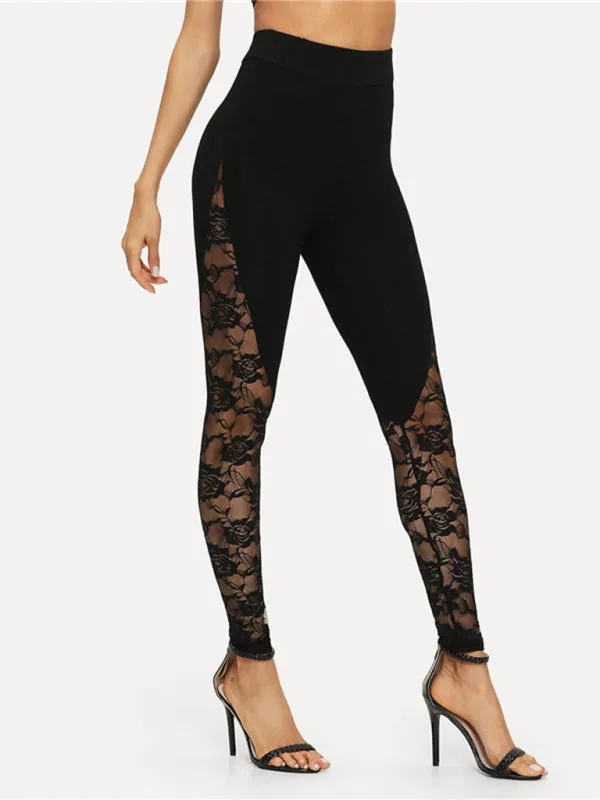 Sexy hollow lace stitching sports yoga leggings