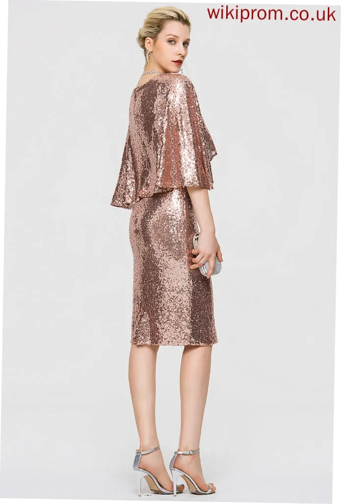 Sheath/Column Taniya V-neck Sequined Dress Knee-Length Cocktail Dresses Cocktail