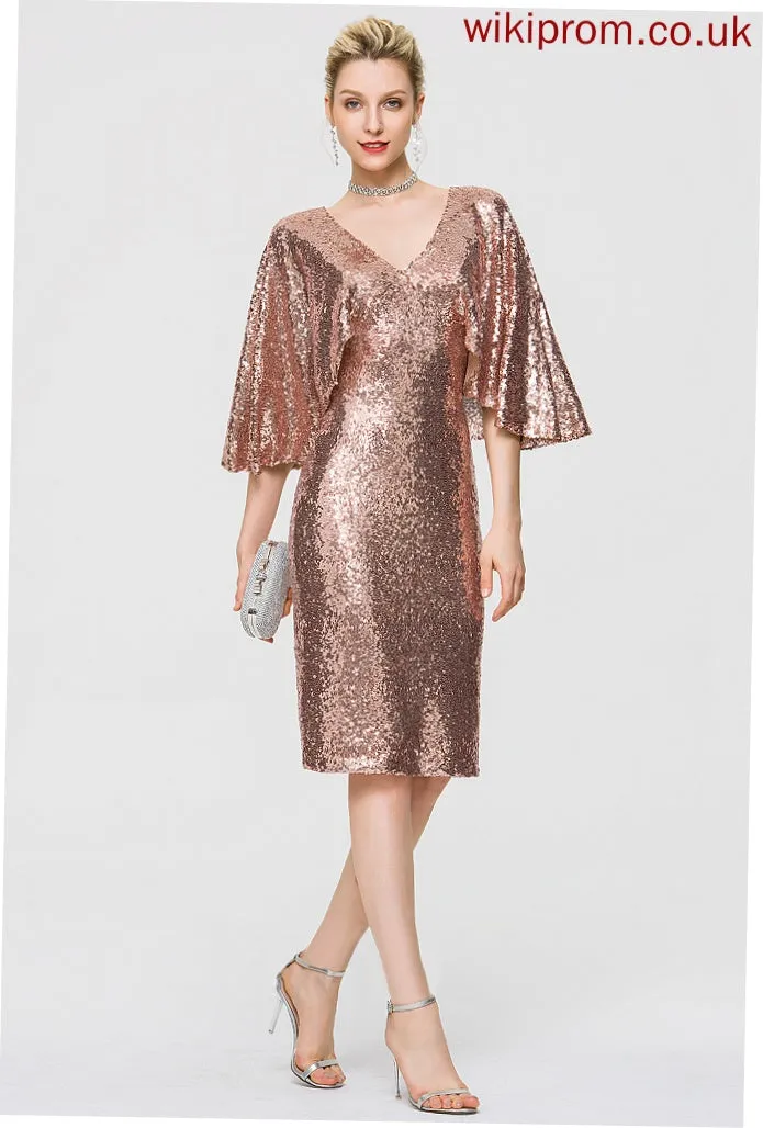 Sheath/Column Taniya V-neck Sequined Dress Knee-Length Cocktail Dresses Cocktail