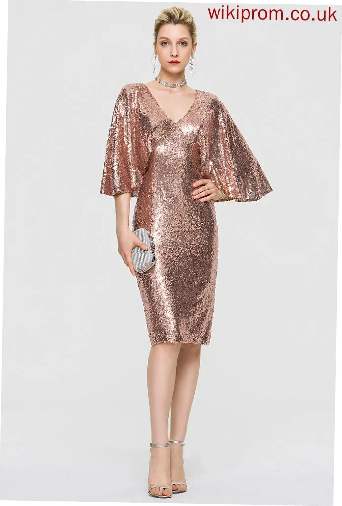 Sheath/Column Taniya V-neck Sequined Dress Knee-Length Cocktail Dresses Cocktail