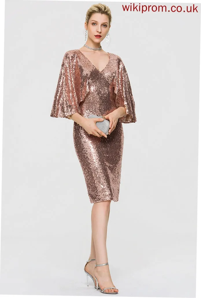 Sheath/Column Taniya V-neck Sequined Dress Knee-Length Cocktail Dresses Cocktail