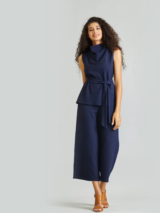 Side Zipper Culottes - Navy