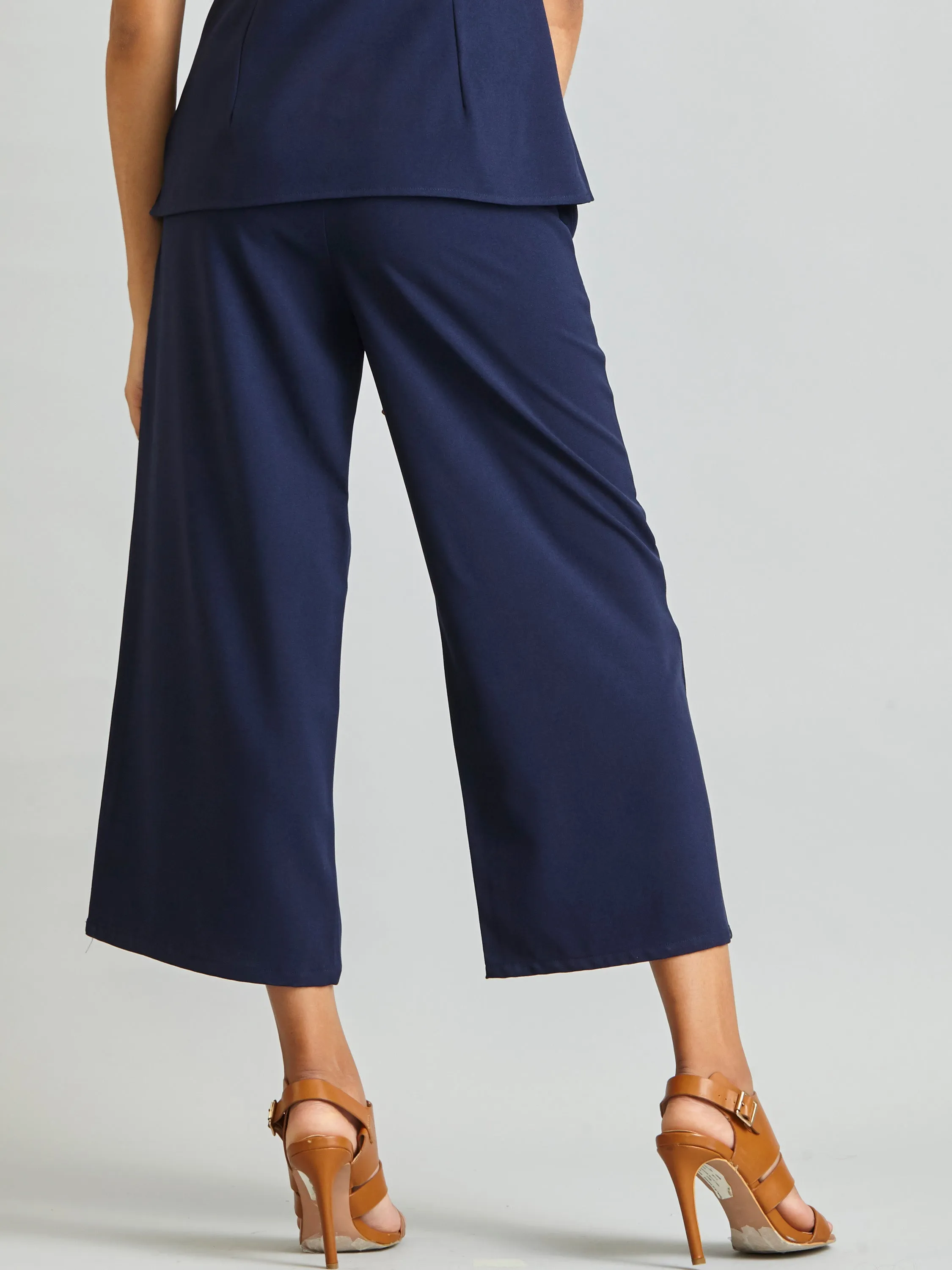 Side Zipper Culottes - Navy