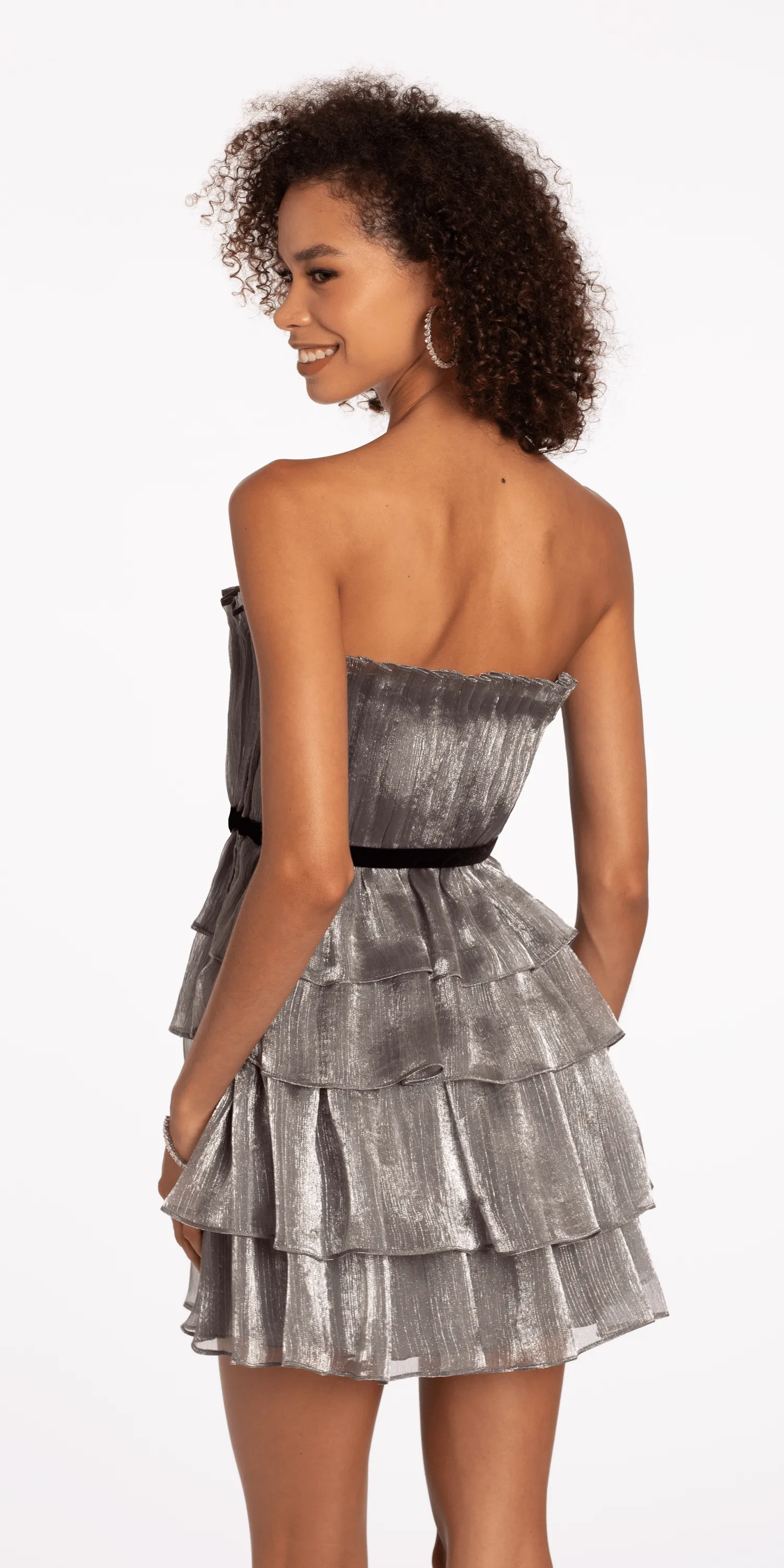 Strapless Organza Tiered Fit and Flare Dress