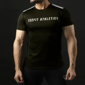 Teefit Three Stripes Olive Athletic Tee