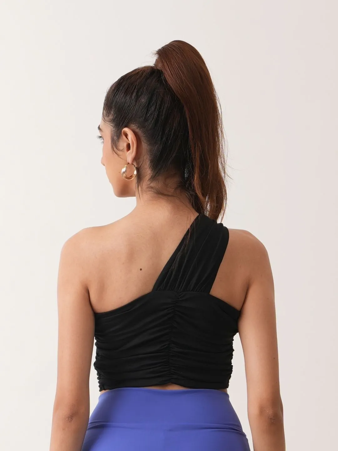 Twisted One Shoulder Sports Top in Basic Black