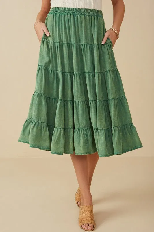 Two Tone Washed Tiered Skirt