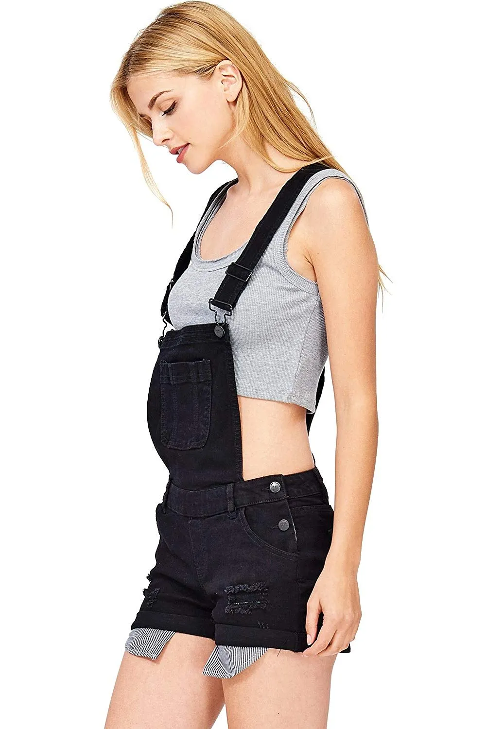 Wax Women's Distressed Shortalls