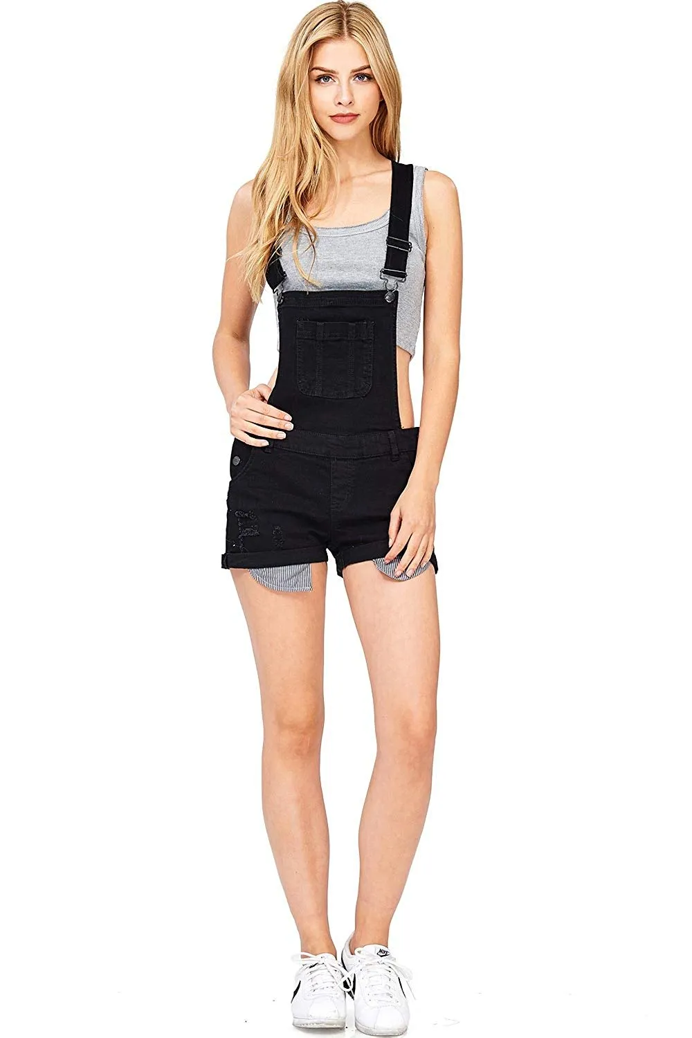 Wax Women's Distressed Shortalls