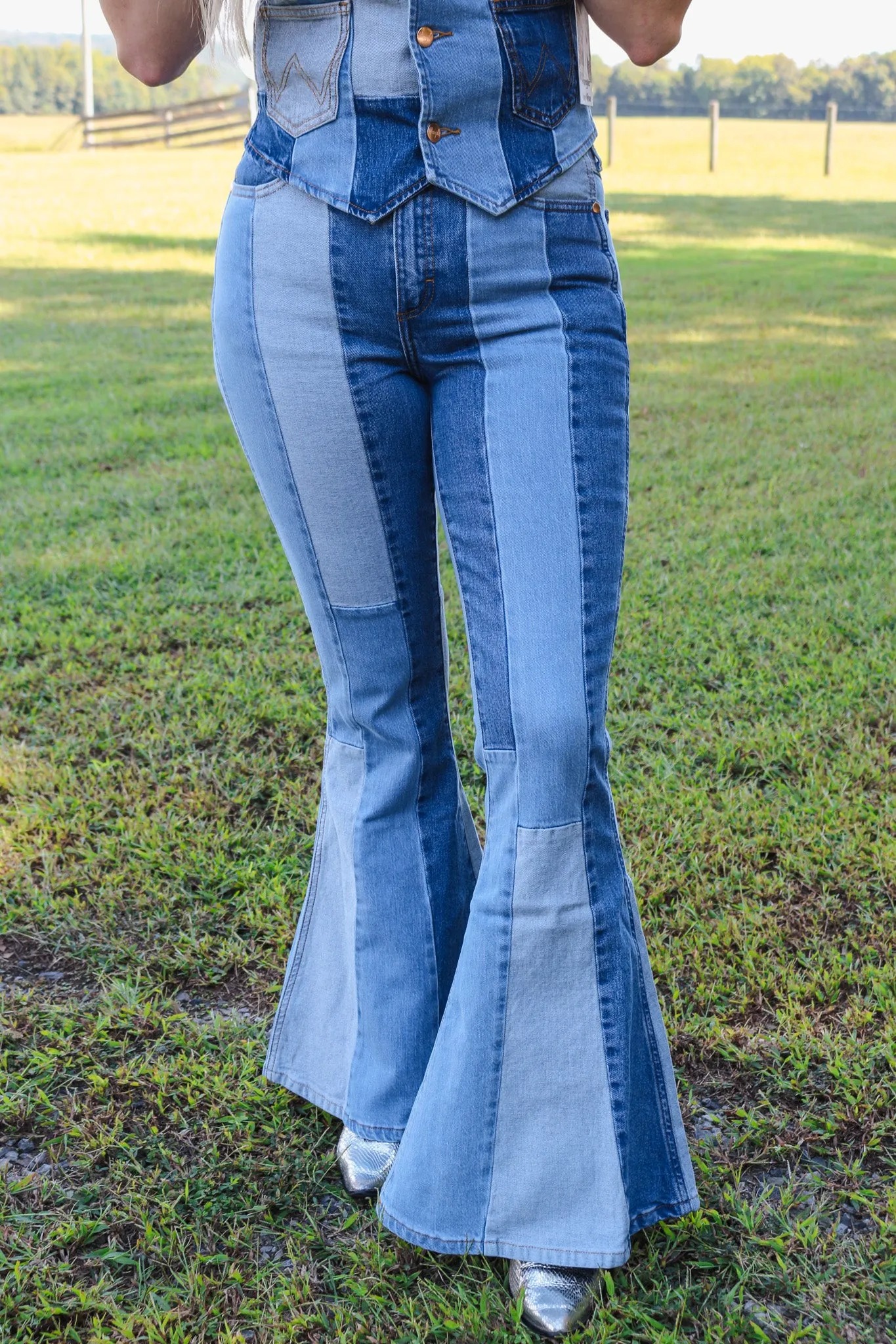 Wrangler X Lainey Wilson Denim Blue Patchwork Flares